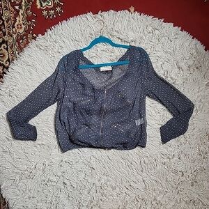 Rebecca Taylor Semi Sheer Polka Dot Blouse Top Zipper Front Size Indie Prep Rock